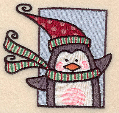 Embroidery Design: Penguin in frame large<br>3.70"H x 3.93"W