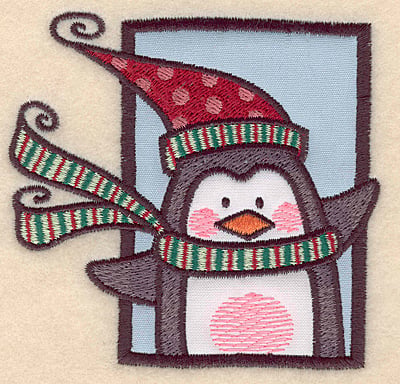 Embroidery Design: Penguin in frame double applique<br>3.76"H x 3.92"W