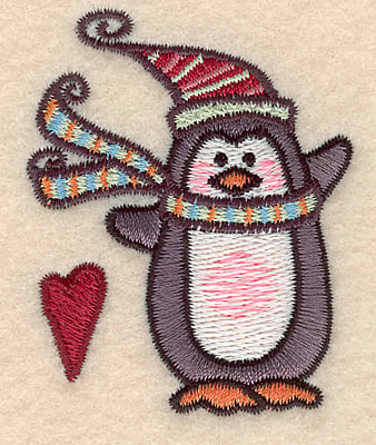 Embroidery Design: Penguin with heart<br>2.48"H x 1.99"W