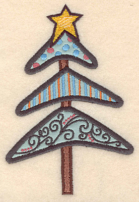 Embroidery Design: Christmas tree decorated applique<br>5.00"H x 3.36"W