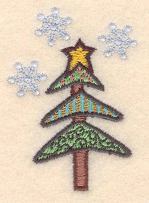 Embroidery Design: Christmas tree with snowflakes<br>2.54"H x 1.78"W