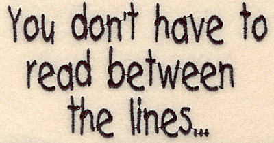 Embroidery Design: Read between lines large<br>2.66"H x 5.03"W