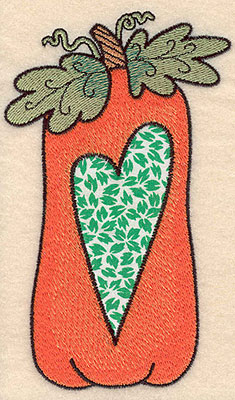 Embroidery Design: Pumpkin with heart applique <br>3.39"w X 5.63"h