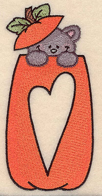 Embroidery Design: Pumpkin with kitten and heart  <br>2.98"w X 6.17"h
