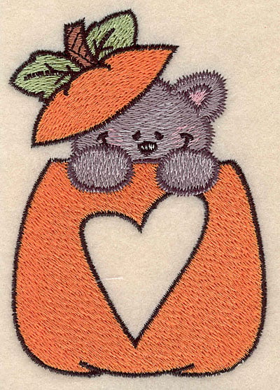 Embroidery Design: Pumpkin with kitten and heart small <br>2.98"w X 4.21"h