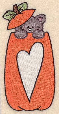Embroidery Design: Pumpkin with kitten heart filled <br>2.98"w X 6.17"h