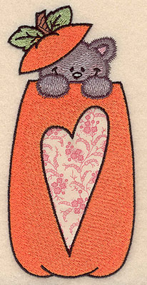 Embroidery Design: Pumpkin with kitten applique <br>2.98"w X 6.17"h