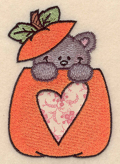 Embroidery Design: Pumpkin with kitten heart applique small <br>2.98"w X 4.21"h | Embroidery Legacy Embroidery Design: Pumpkin with kitten heart applique small <br>2.98"w X 4.21"h