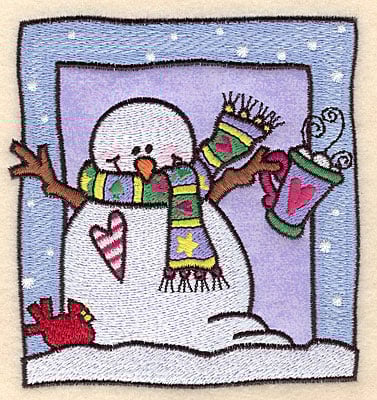 Embroidery Design: Snowman with hot cocoa applique <br>4.46"w X 4.70"h