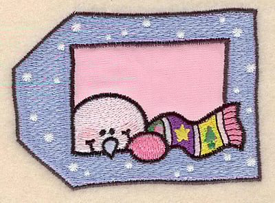 Embroidery Design: Snowman tag large applique <br>3.99"w X 2.90"h