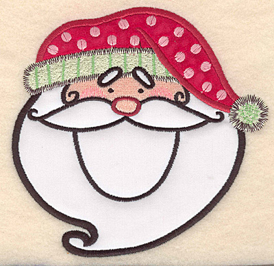Embroidery Design: Santas face double applique<br>5.00"H x 5.14"W
