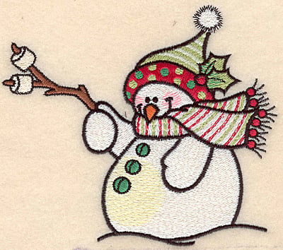 Embroidery Design: Snowman with marshmallows large<br>4.55"H x 5.16"W