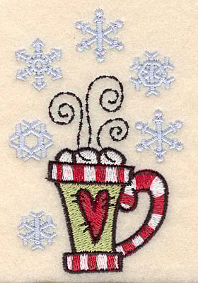 Embroidery Design: Mug with snowflakes<br>3.90"H x 2.57"W | Embroidery Legacy Embroidery Design: Mug with snowflakes<br>3.90"H x 2.57"W
