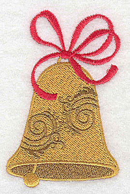 Embroidery Design: Christmas Bell with bow<br> 2.11w X 3.29h