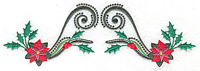 Embroidery Design: Poinsettas holly berries and swirls<br> 6.98w X 2.31h