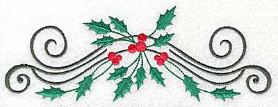 Embroidery Design: Holly berries and swirls<br> 6.96w X 2.56h