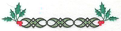 Embroidery Design: Holly berries with patterned design<br> 6.98w X 1.62h