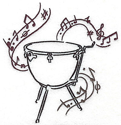 Embroidery Design: Kettle drum with musical notes large<br> 4.69w X 4.97h