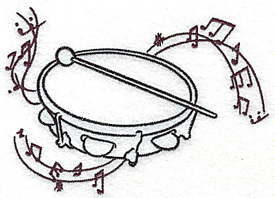 Embroidery Design: Tambourine with musical notes large<br> 4.99w X 3.56h