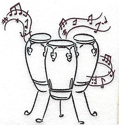 Embroidery Design: Bongos with musical notes large<br> 4.69w X 4.98h