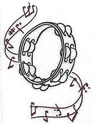 Embroidery Design: Tambourine with musical notes large<br> 3.52w X 4.97h