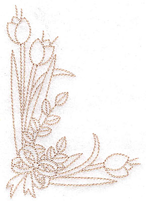 Embroidery Design: Tulip corner with bow large<br> 3.17w X 4.52h