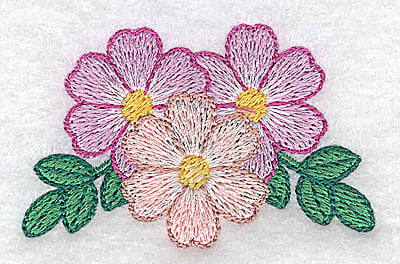 Embroidery Design: Three flowers <br> 2.48w X 1.57h