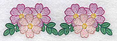 Embroidery Design: Flower trio times two<br> 4.99w X 1.57h
