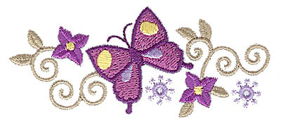Embroidery Design: Floral Butterfly design I<br> 3.88w X 1.63h