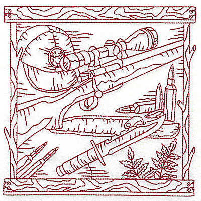 Embroidery Design: Rifle knife and amunition large<br> 6.06w X 6.06h