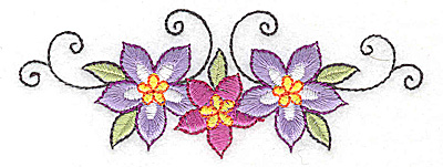 Embroidery Design: Floral trio horizontal<br> 4.18w X 1.55h