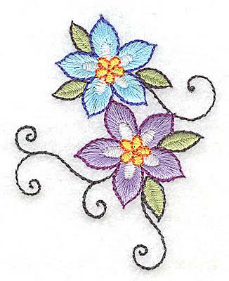 Embroidery Design: Floral duo<br> 2.06w X 2.63h