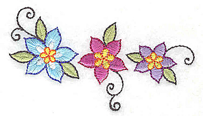 Embroidery Design: Three flowers in a row<br> 3.45w X 1.91h