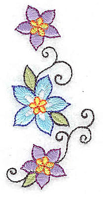 Embroidery Design: Three flowers in a row vertical<br> 1.48w X 3.16h