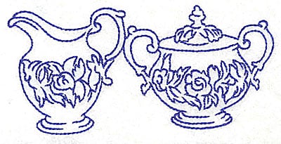 Embroidery Design: Floral creamer and sugar bowl<br> 4.96w x 2.38h