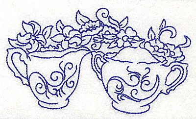 Embroidery Design: Floral creamer and sugar bowl large<br> 4.98w X 2.86h