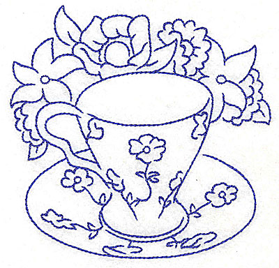 Embroidery Design: Floral teacup large<br>4.55w X 4.45h