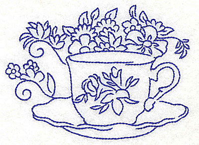 Embroidery Design: Teacup with flowers large<br> 4.58w X 3.38h