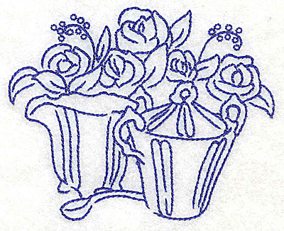 Embroidery Design: Creamer sugar bowl spoon and flowers small<br> 3.85w X 3.16h