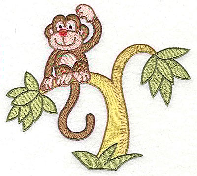 Embroidery Design: Monkey in a Tree<br>4.44h x 4.96w | Embroidery Legacy Embroidery Design: Monkey in a Tree<br>4.44h x 4.96w