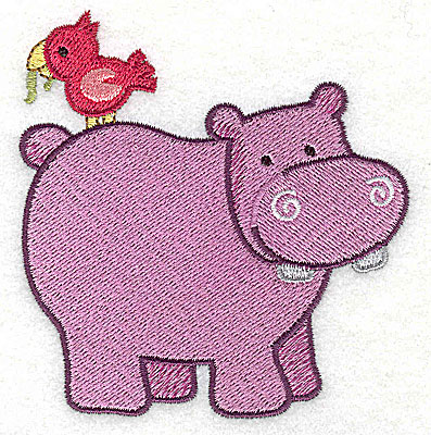 Embroidery Design: Hippo With Bird Small<br>3.53h x 3.40w