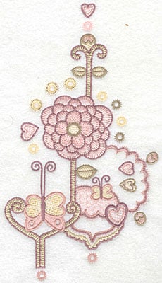 Embroidery Design: Floral butterflies A <br> 10.68"h x 5.98"w