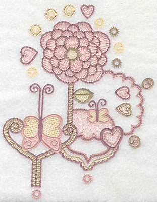 Embroidery Design: Floral butterflies B <br> 7.85"h x 5.98"w