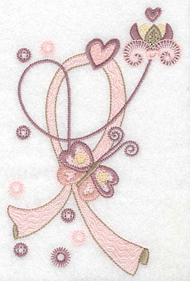 Embroidery Design: Butterfly flower and ribbon <br> 6.91"h x 4.57"w
