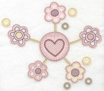 Embroidery Design: Heart with flowers large <br> 6.90"h x 7.74"w