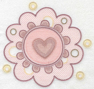 Embroidery Design: Heart in flower large <br> 6.98"h x 7.32"w