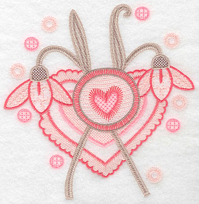 Embroidery Design: Hearts and flowers large <br> 7.13"h x 7.14"w