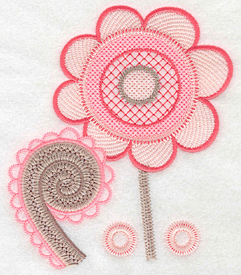 Embroidery Design: Flower with fiddlehead large <br> 5.62"h x 4.85"w