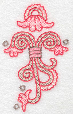 Embroidery Design: Scalloped flower swirls <br> 6.70"h x 4.13"w