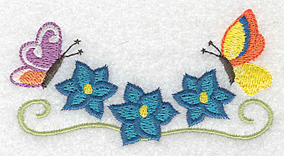 Embroidery Design: Floral trio with butterlies<br> 3.68w X 1.98h